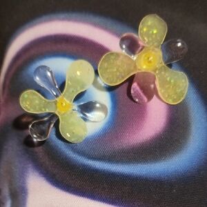 Yellow and Clear Flower Earrings.